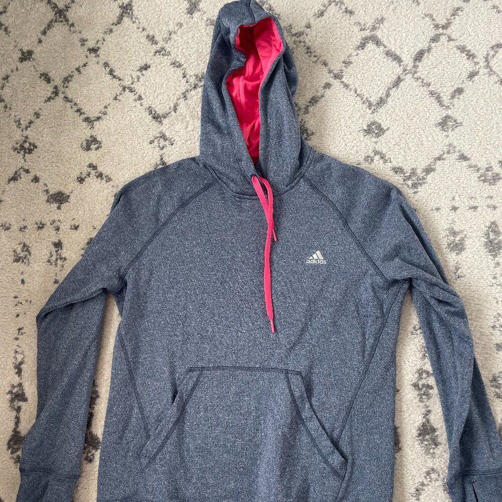 Adidas Womens Ultimate Hoodie Sweatshirt Pink Heathered Thumb Hole Drawstring L